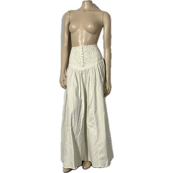 NWT Free People Embroidered Lace Paneled Maxi Skirt in Ecru White - Picture 2 of 13